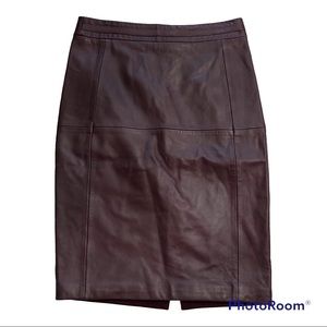 Reiss Burgundy Knee Length Leather Pencil Skirt Sz 4